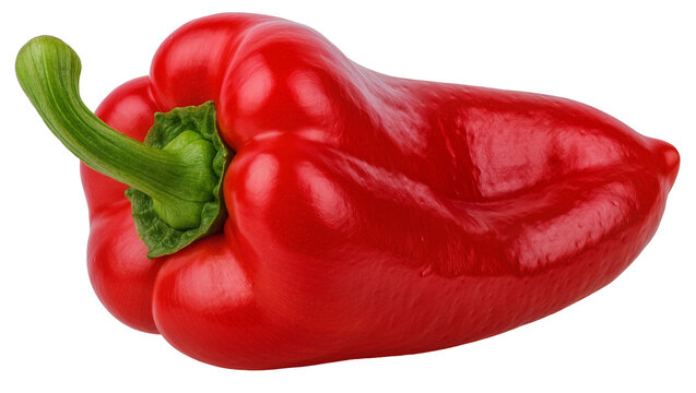 Vibrant red bell pepper with green stem, isolated on transparent background