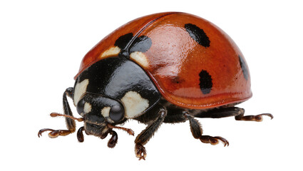 Red ladybug with black spots, isolated on transparent background © Maria