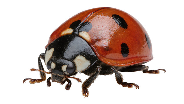 Red ladybug with black spots, isolated on transparent background