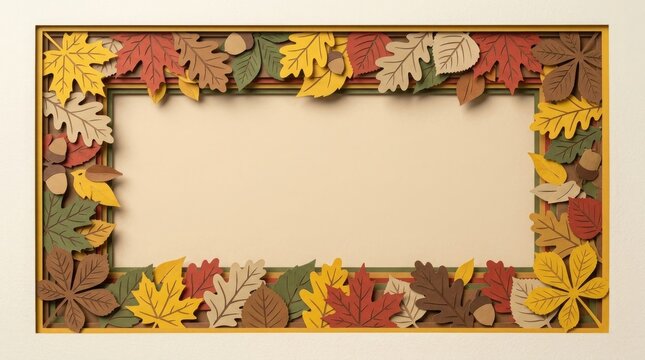 A beautiful autumn frame made of colorful leaves perfect for a thanksgiving themed design