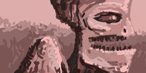 Abstract face. The picture is painted by hand on a tablet. © neurostructure