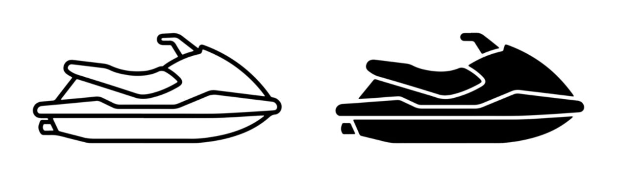 Jet Ski Icons, Personal Watercraft Vector Graphics, Water Sports Symbols for Recreation and Adventure
