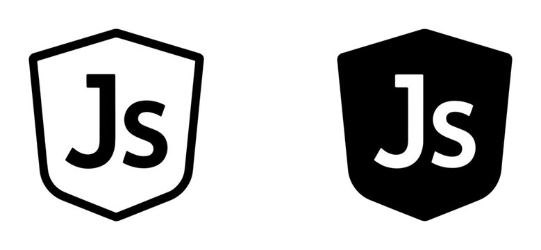 JavaScript Logo Icons, Shield Symbol, Web Development and Programming, Black and White Vector Graphics