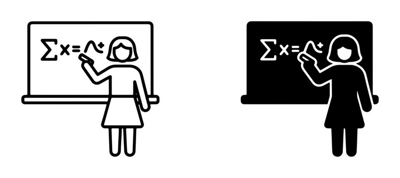 Teacher Icon, Math Equation on Blackboard, Education Symbol, Learning Concept, Silhouette Teacher, Chalkboard Illustration, School Icon