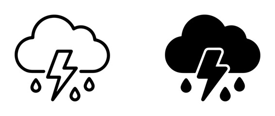 Obraz premium Thunderstorm Icons, Lightning Bolt and Rain Cloud Symbols, Weather Forecast Graphics, Stormy Sky Alerts, Natural Disaster Warnings, Meteorological Data Visuals