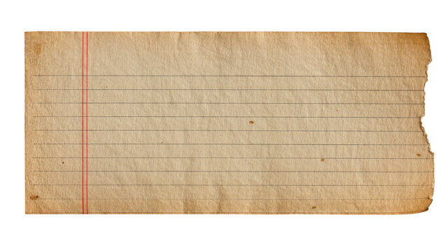 Torn aged lined paper with red margin, isolated on transparent background