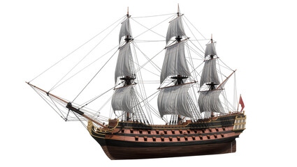 Historic wooden sailing ship with full sails, isolated on transparent background © Veaceslav