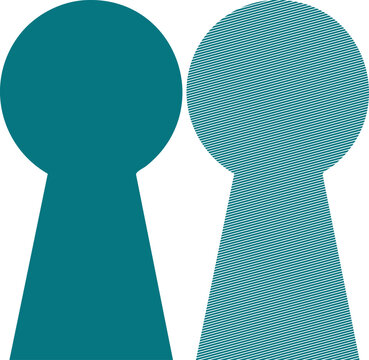 Two keyhole shapes, one solid teal and one with diagonal line pattern texture silhouette d