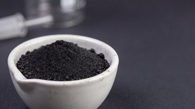 Macro of Synthetic Graphite Anode Powder in Laboratory Porcelain Crucible