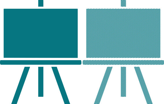 Two teal presentation easels, one solid and one with diagonal line hatch pattern board des