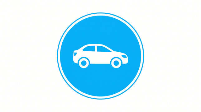 Circular blue traffic sign with white car symbol minimum speed limit design