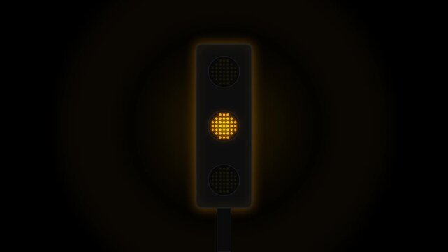 Glowing Neon Yellow Traffic Light Blinking on Dark Background Loop Animation