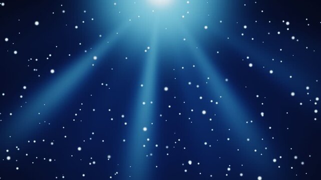 Blue sapphire god rays with twinkling sparkles in dark space. 4K Video