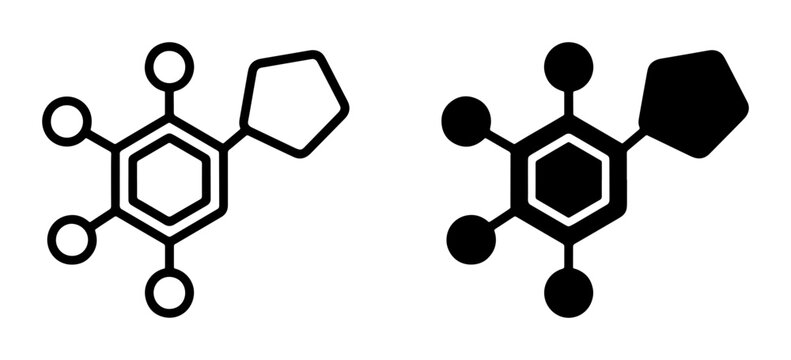 Chemical Structure Icons: Cyclopentane Benzene Ring Molecule, Science Research, Molecular Formula, Organic Chemistry, Abstract Symbol, Vector Art