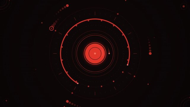 Red abstract hud radar circles loop background with rotating