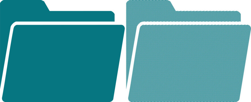Two teal file folder icons, one solid and one with a diagonal line pattern overlay storage