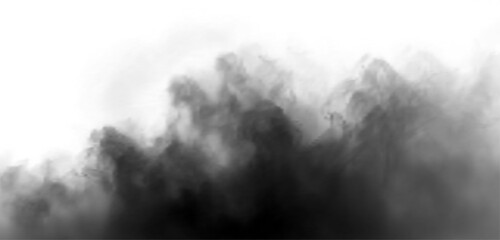 Fototapeta premium Dense black smoke rising overlay. Dark cloud border texture isolated on white background PNG