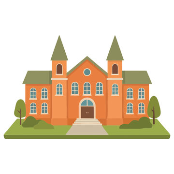 Colorful school building landscape illustration