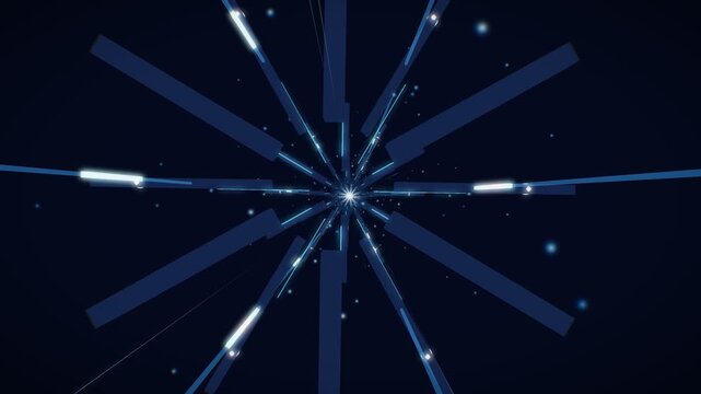 Futuristic Blue Laser Burst Tunnel with Expanding Geometric