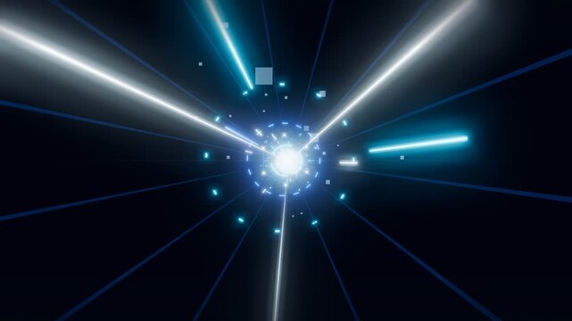 Futuristic Blue and White Laser Lines Tunnel with Glowing Light
