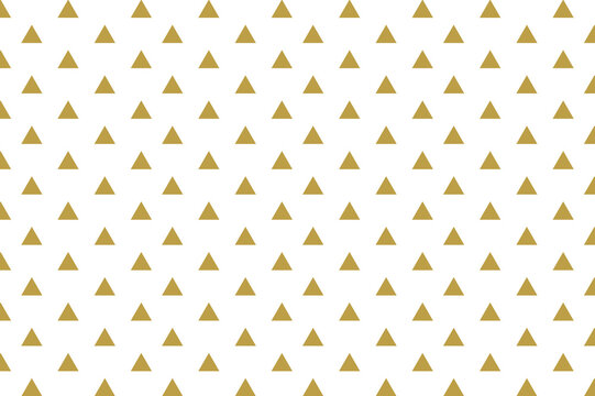 Seamless repeating gold triangle geometric pattern with transparent background for design elements.