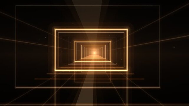Futuristic Glowing Golden Corridor Tunnel Loop With Light Streaks