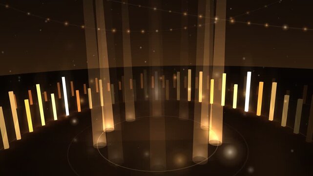 Golden Stage Light Equalizer Bars Loop with Glowing Beams and