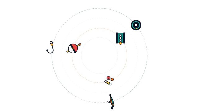 Animated Fishing Icons Rotating in a Circular Motion
