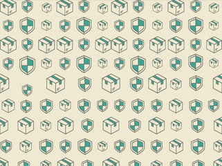 Fototapeta premium Seamless pattern of delivery boxes and protection shields in isometric view