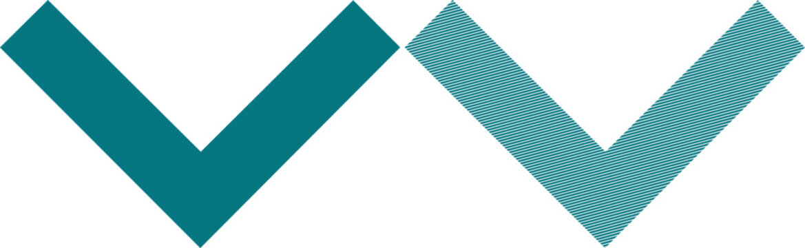 Two teal chevron shapes, one solid and one with diagonal line pattern on white back arrow