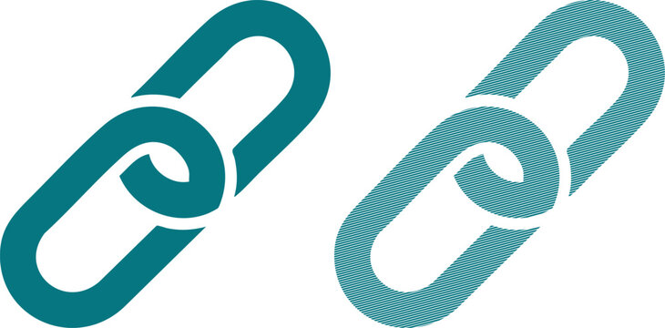 Two teal chain link icons, one solid and one with a diagonal striped line pattern d