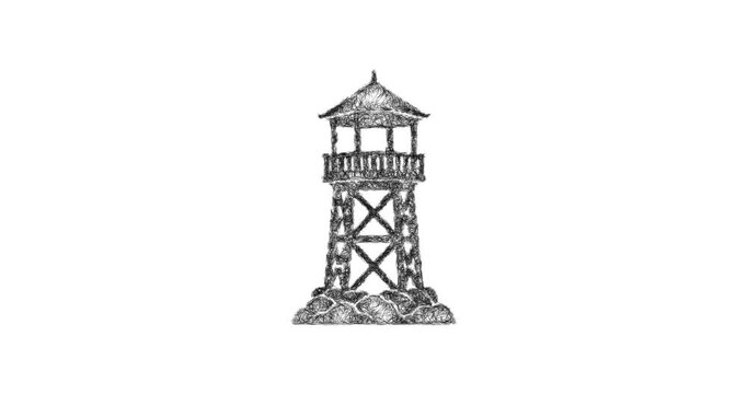 Sketch watchtower icon animation - smooth progressive reveal