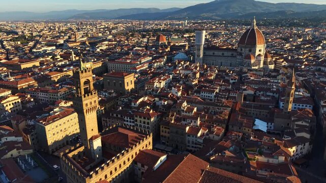 Aerial View of Florence Cathedral and Palazzo Vecchio