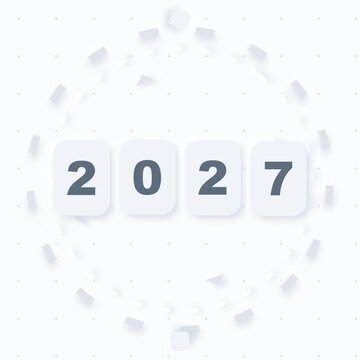 Modern white neomorphic geometric pattern animation looping on square background for futuristic 2027 interface UI