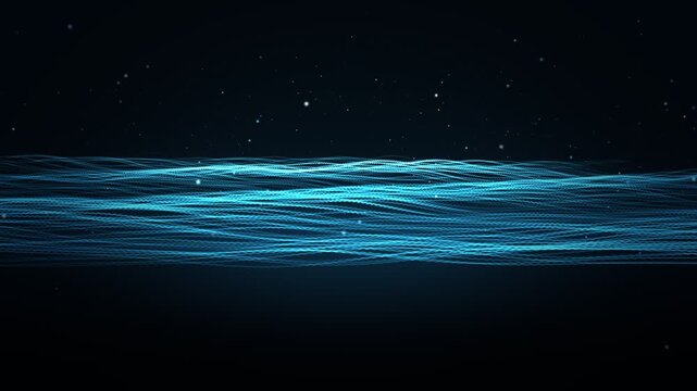 Abstract blue wave lines undulating over dark digital space