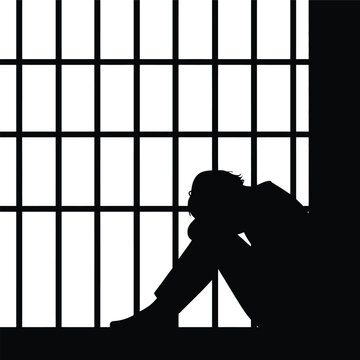 Prisoner Silhouette Behind Iron Bars Representing Incarceration Confinement Detention Crime and Justice Concept Illustration