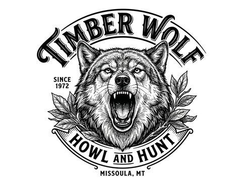  wolf Badge Hand Drawn Vector Illustration