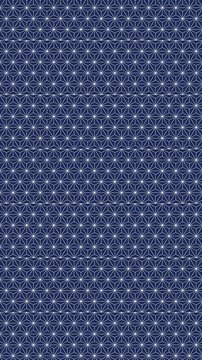 Seamless scrolling navy asanoha hemp leaf pattern, vertical 9:16 looping animated background for video titles and streams, 4K 58 seconds