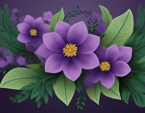 violet purple flowers with leaves formation