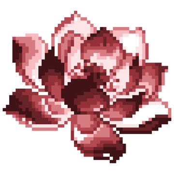 Pixel art dark red lotus flower blossom