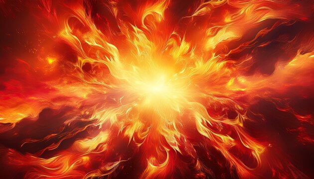 dramatic fire and smoke effect glowing red and yellow colors exploding outwards with center space vivid and hot hell abstract or blazing fire background or wallpaper