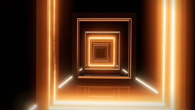 Futuristic neon glowing squares tunnel motion background loop