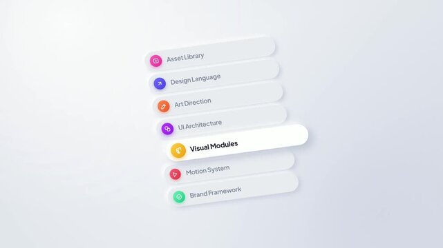 User interface menu design with floating glassmorphism elements and glowing icons