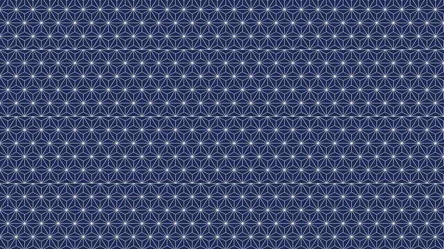 Seamless scrolling navy asanoha hemp leaf pattern, looping animated background for video titles and streams, 4K 58 seconds