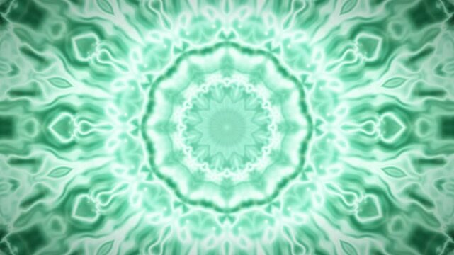 Abstract Green Kaleidoscope Mandala Animation With Glowing Liquid
