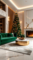 Obraz premium Luxury Living Room With Christmas Tree And Green
