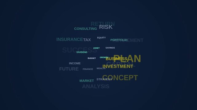 Abstract Business Concept Word Cloud Animation Finance Strategy and Investment