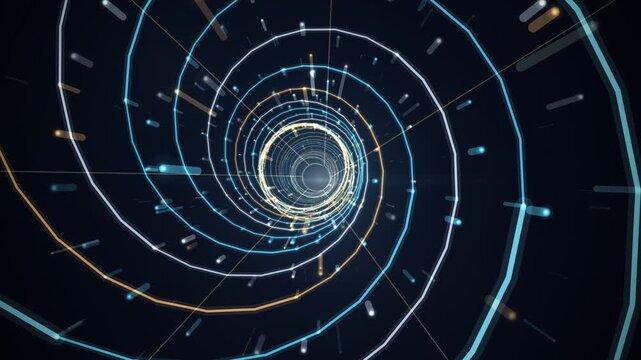 Futuristic spiral particles tunnel loop with glowing lines and lights