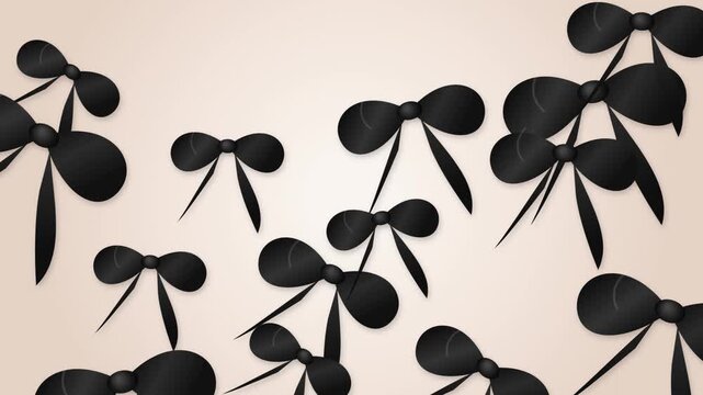 Scattered black gift bows on a light beige background decorative bows ribbon knots gift wrapping pattern design minimalist style decorative bows ribbon knots gift