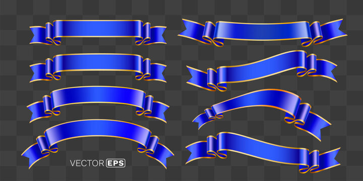 Elegant Blue Ribbon Banners with Golden Trim Set, ideal for various design projects and celebratory events. Vector illustration